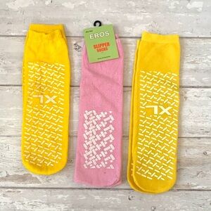 Fuzzy Winter Grippy Socks Bundle 3 Pair Yellow Pink Crew High Socks NEW